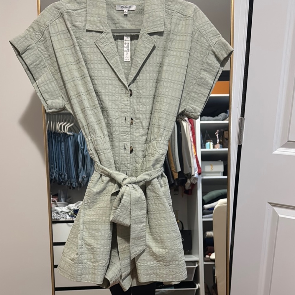 Green Textured Button-Up Romper